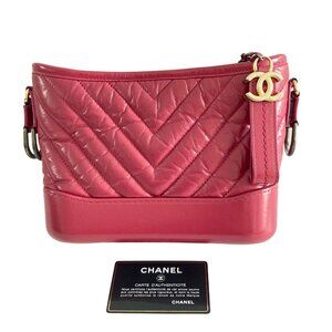 Chanel Chevron Aged Calfskin Gabrielle Hobo Small Pink